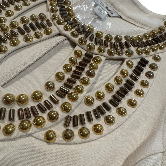 Boston Proper Embellished Beaded Chic Sheath Dress Size 2 Sleeveless Beige - Picture 4 of 12